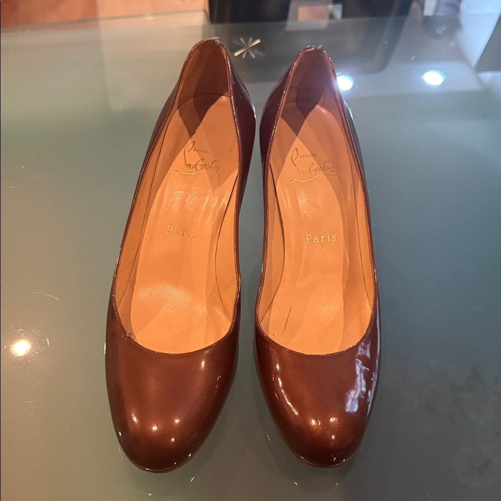 Christian Louboutin Chestnut Patent Leather Pumps